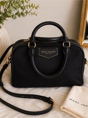 Marc Jacobs Black Nylon Satchel with Leather Trim and Gold Hardware